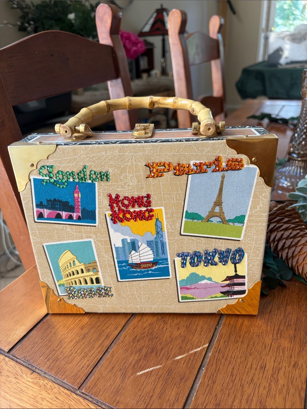 Bueno Cream and Black Cigar Box Handbag with Bamboo Handle